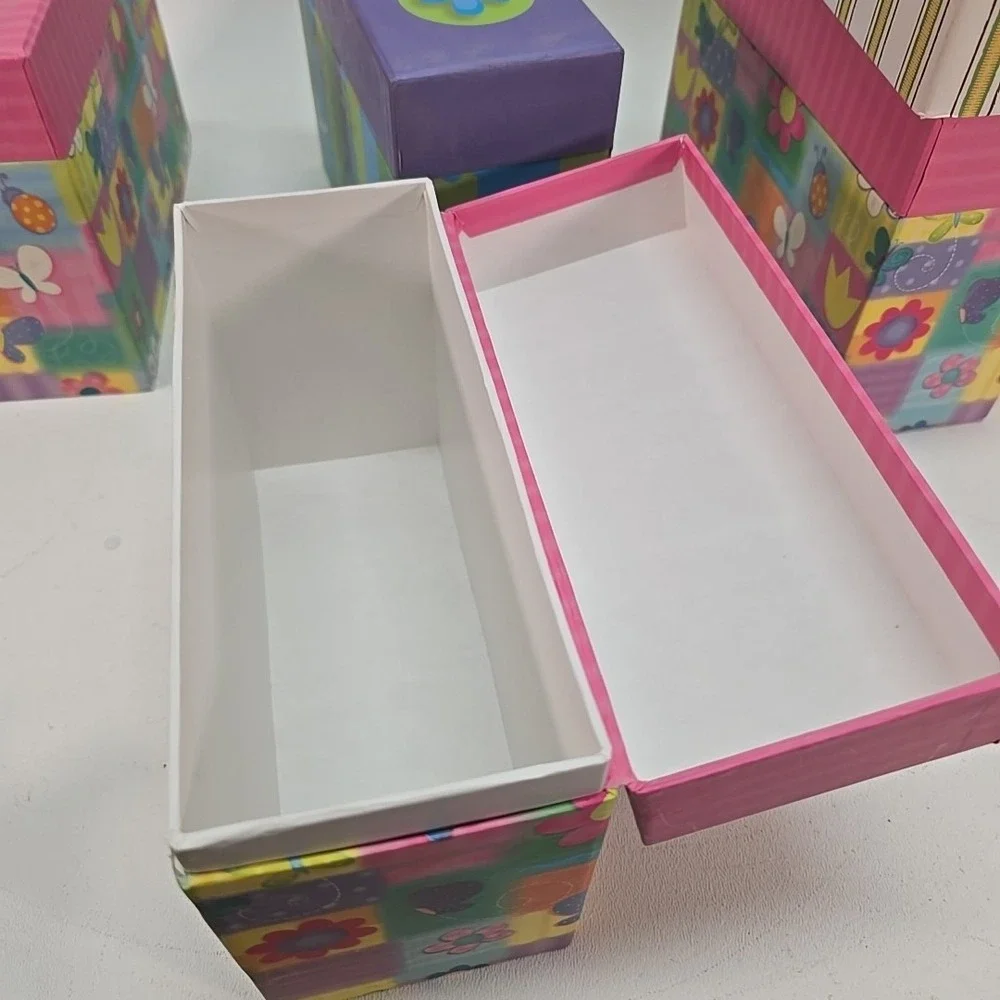 6 Decorative Storage Boxes Floral  Cardboard‎ Gift Box Attached Lid  8 x 4 x 6